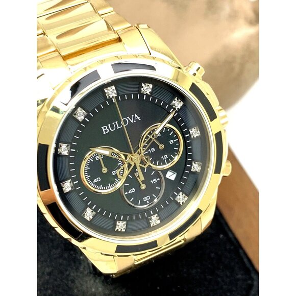 Bulova Men's Watch 97D121 Chronograph Gold Tone Stainless Steel Diamond Dial - Picture 1 of 14